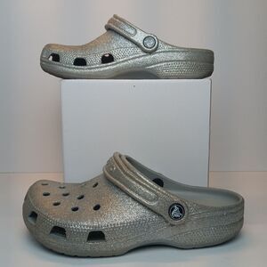 Crocs Classic Clogs Mens5/Womens7 Unisex Grey With Sparkly Glitter Slip On Shoes
